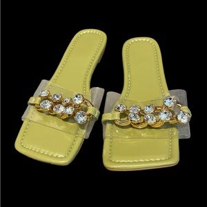 Chic green Slides with Crystal Accents